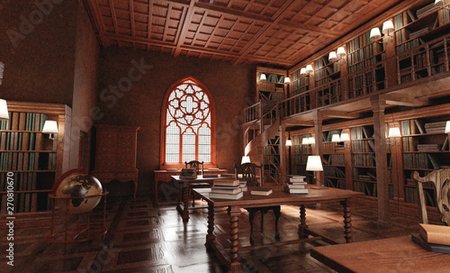 Wallpaper Mural Realistic 3D Render of Old Antique Library Torontodigital.ca