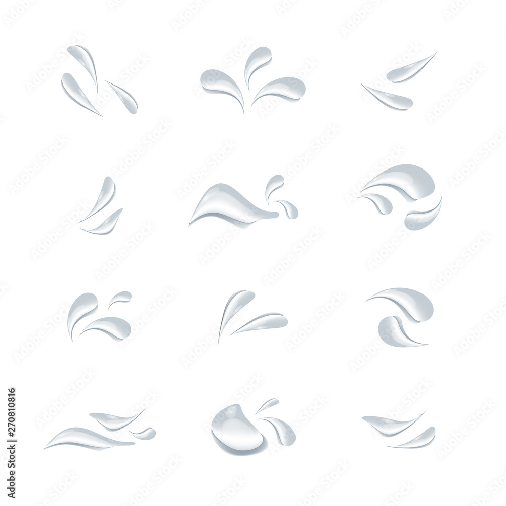 Fototapeta premium A set of realistic water drops vector isolated on white background, Glass bubble or clear crystal, small droplet scattered