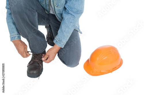 Safety shoes brown hat and orange