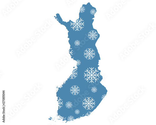 Karte von Finnland mit Schneeflocken