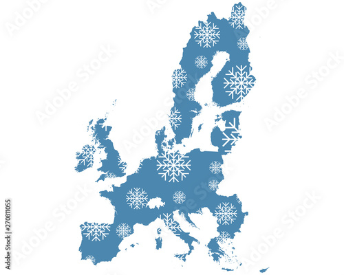 Karte von Europa mit Schneeflocken