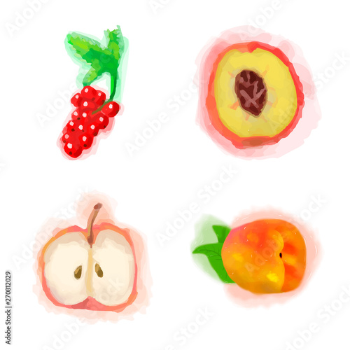 Fototapeta Naklejka Na Ścianę i Meble -  Eco food menu background. Watercolor hand drawn fruits. Vector illustration