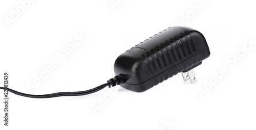 Black power ac to dc adaptor isolated on white background photo