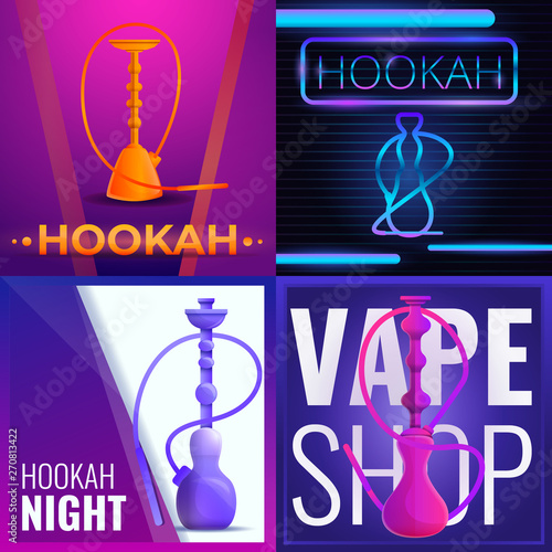 Hookah banner set. Cartoon illustration of hookah vector banner set for web design