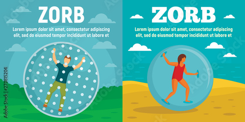 Zorb banner set. Flat illustration of zorb vector banner set for web design