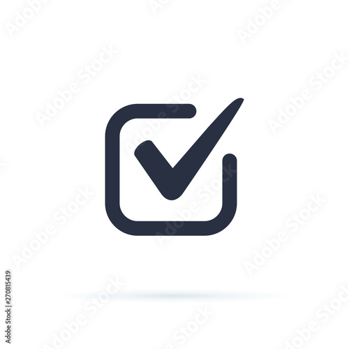 Tick icon vector symbol, checkmark isolated on white background, checked icon or correct choice sign, check mark