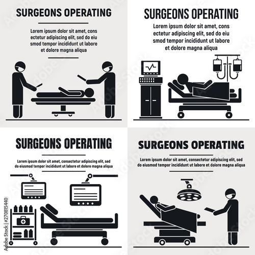 Hospital surgeons operating banner set. Simple set of hospital surgeons operating vector banner for web design