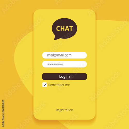 Messenger with filling form vector, yellow start page. Mobile social network for global communication, talk, chatting