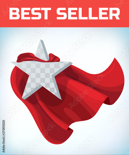 Star concept. Star in cape. Super cloak. Super star. Power icon. Leadership sign. Superhero template. Leader. Imagination symbol. Award logo. Inspiration symbol. Success concept. Quality sign.