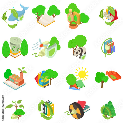 Eco world icons set. Isometric set of 16 eco world vector icons for web isolated on white background