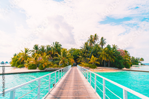 Fototapeta Naklejka Na Ścianę i Meble -  Beautiful tropical Maldives resort hotel and island with beach and sea