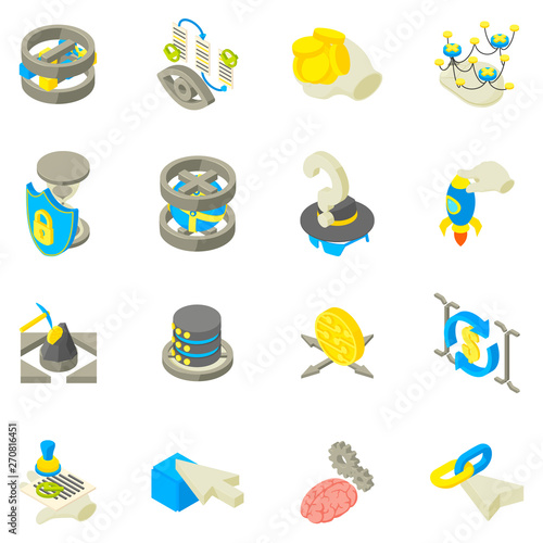 Data recovery icons set. Isometric set of 16 data recovery vector icons for web isolated on white background