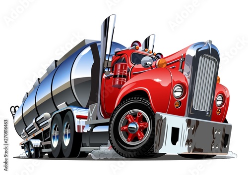 Cartoon semi tanker truck isolated on white background