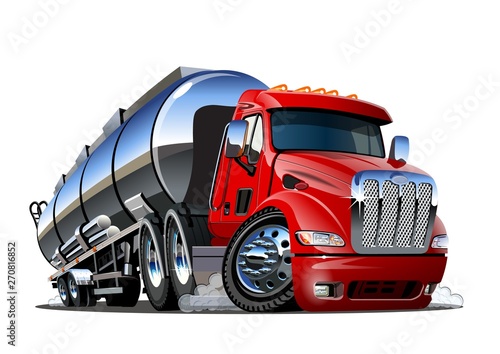 Cartoon semi tanker truck isolated on white background
