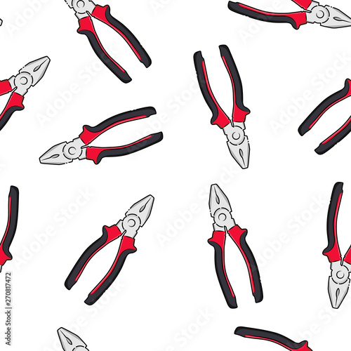 Seamless pattern of mechanical pliers drawing in cartoon style isolated on white background