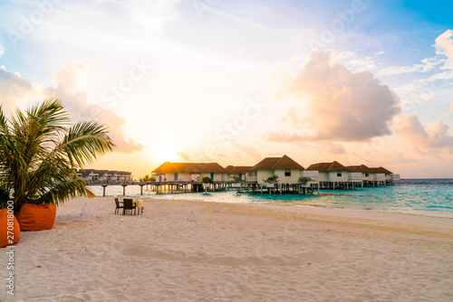 Fototapeta Naklejka Na Ścianę i Meble -  Beautiful tropical Maldives resort hotel and island with beach and sea