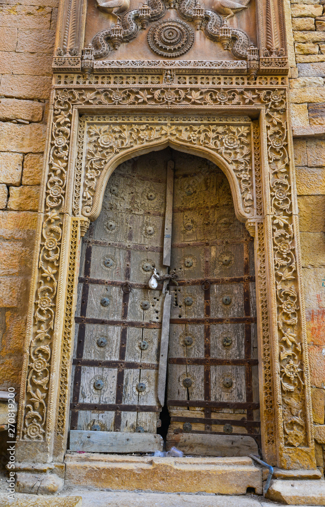 Wooden door of ancient building