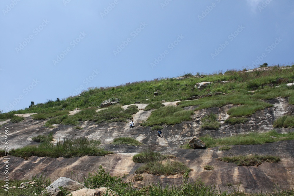 A large rock encouraging hikers outside Bannerghata national park, Bangalore, Karnataka, India