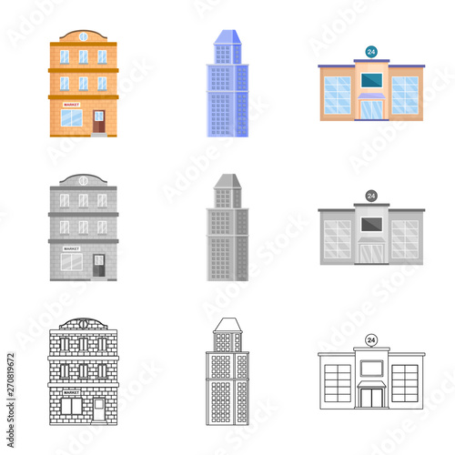 Vector illustration of municipal and center icon. Set of municipal and estate stock symbol for web.