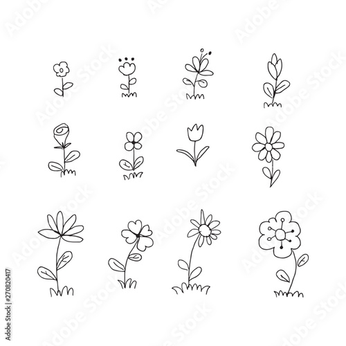 set of flowers on the white background. flowers doodle . Hand dawn. Vector EPS 10.
