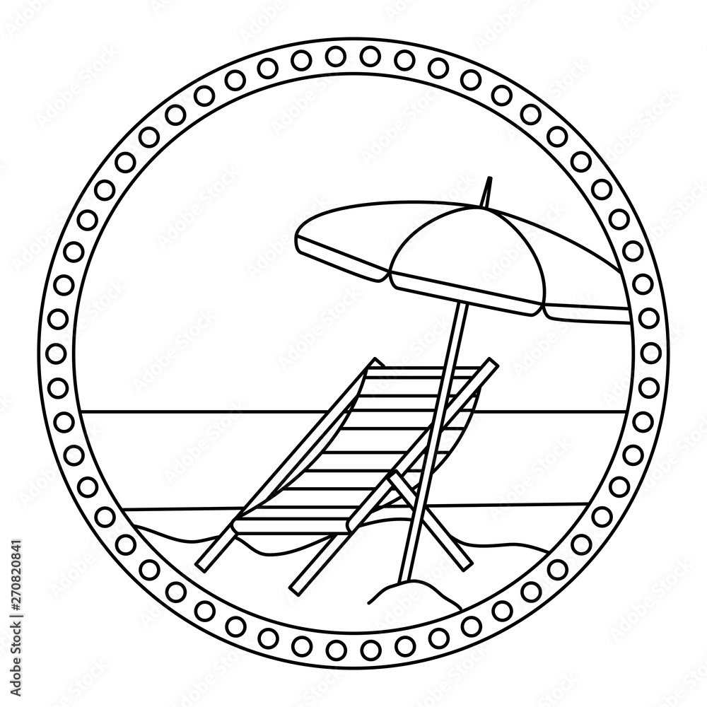 circular frame with summer beach and umbrella and chair circular frame with summer beach and umbrella and chair