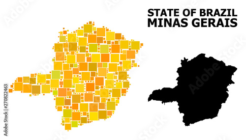 Gold Square Pattern Map of Minas Gerais State