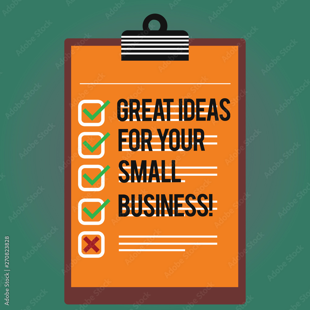 Text sign showing Great Ideas For Your Small Business. Conceptual photo Good innovative solutions to start Lined Color Vertical Clipboard with Check Box photo Blank Copy Space Text sign showing Great Ideas For Your Small Business. Conceptual photo Good innovative solutions to start Lined Color Vertical Clipboard with Check Box photo Blank Copy Space