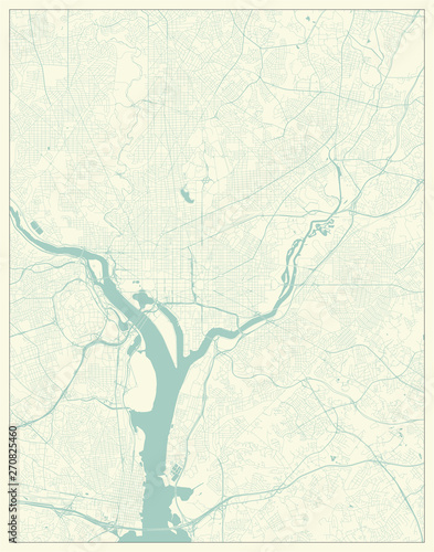 Washington DC, District of Columbia, US City Map in Retro Style. Outline Map