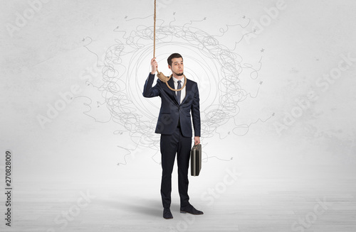 Burnout young elegant businessman trying to suicide with doodle concept
 photo