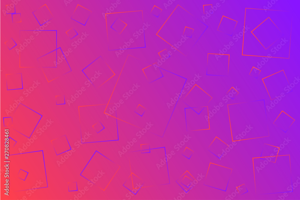 Bright pink-blue illustration, which consists of squares of different sizes. Gradient design for your products: advertising, banners, posters, videos, etc...  Illustration.