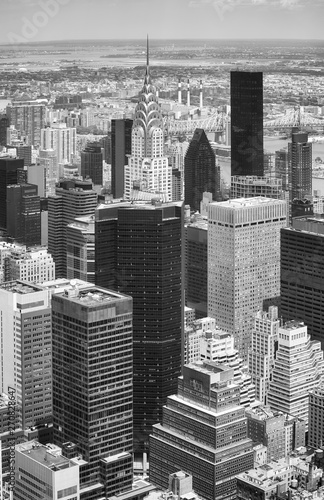 Black and white aerial view Manhattan  New York City  USA.