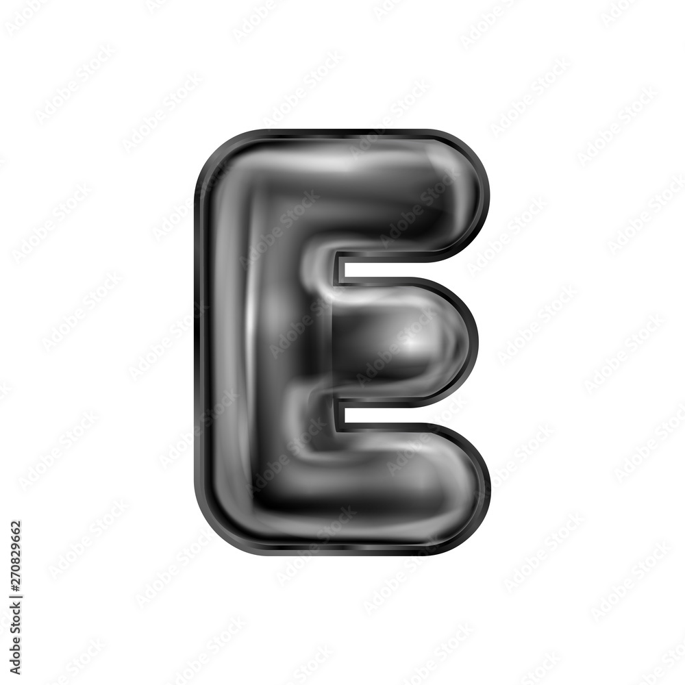 Black latex inflated alphabet symbol, isolated letter E Black latex inflated alphabet symbol, isolated letter E