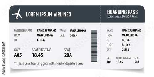 Boarding pass isolated template on white background
