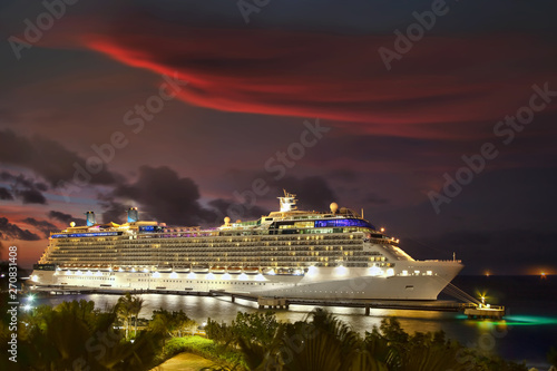 Luxury Cruise Ship in port at night