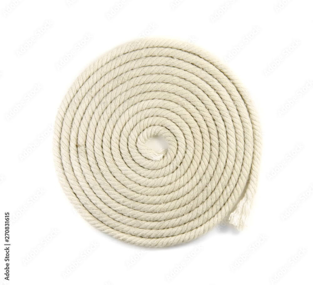 Fototapeta premium white cotton roll rope isolated on white background