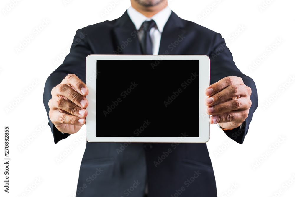 Close up image of business man holding a digital tablet . Close up image of business man holding a digital tablet .