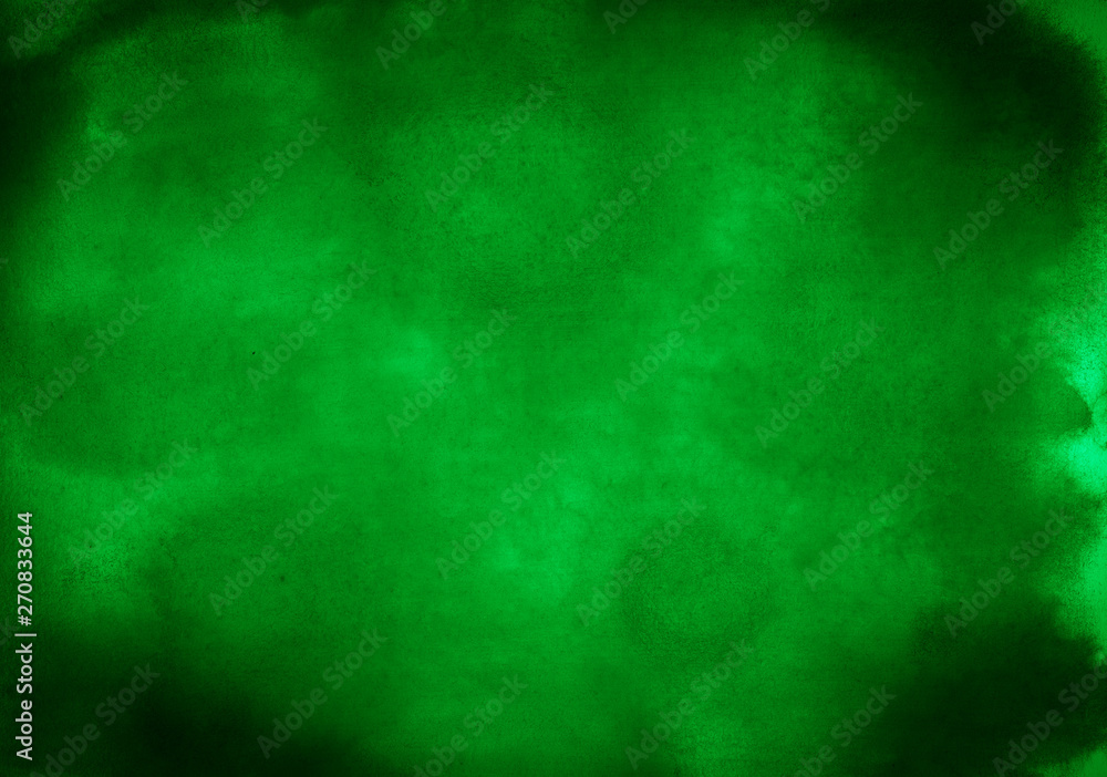 Green watercolor background for design, illustrations, cards, place for text.
