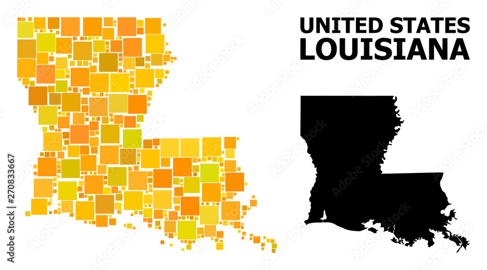 Fototapeta premium Gold Square Mosaic Map of Louisiana State
