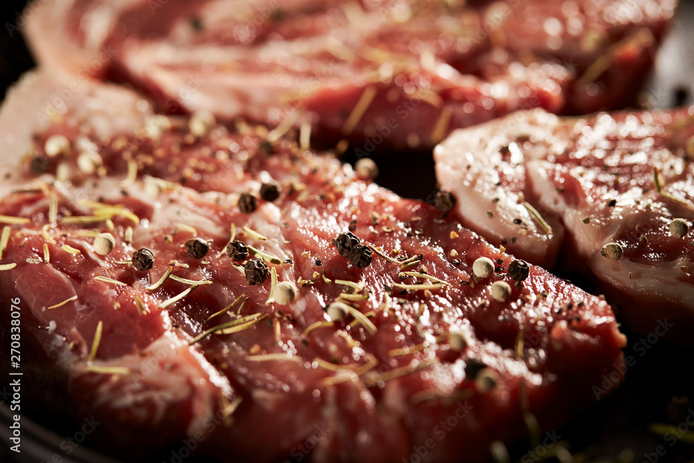 Raw steak meat with spice and herb Raw steak meat with spice and herb