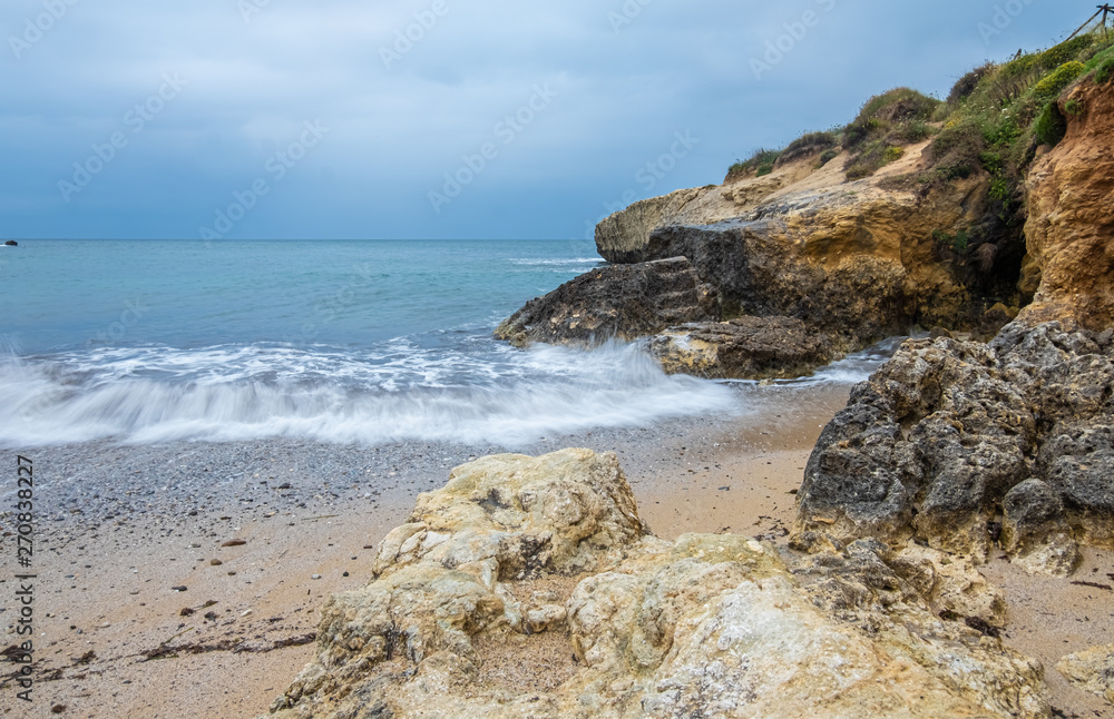 Strormy sea coast near Porto Torres, province of Sassari , Sardinia, Italy.