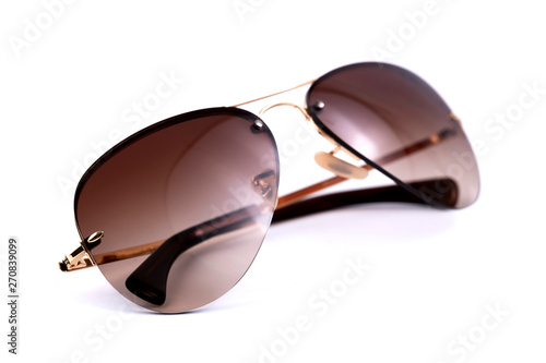 Brown aviator sunglasses on white