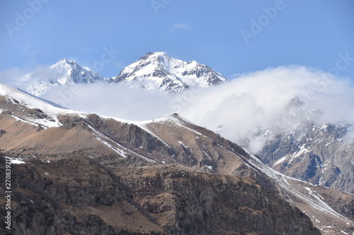 Caucasus Mountains with Clouds in Middle Ground, Georgia