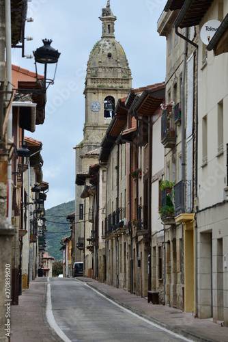 La Puebla de Arganzon, Treviño (Burgos)/Spain; 29-05-2019: Tower of the Church of Our Lady of the Assumption photo