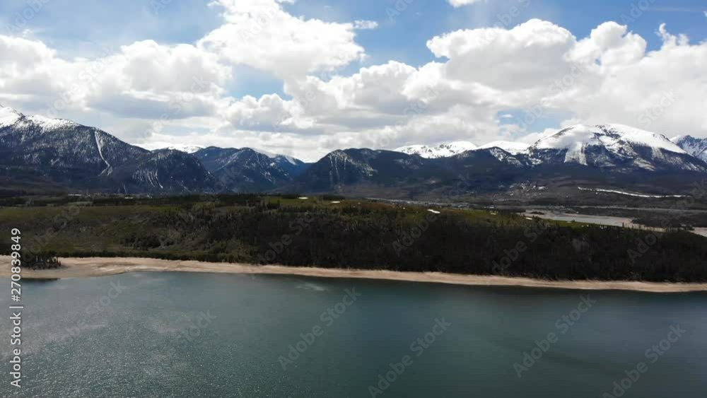 Dillon Reservoir Aerial view, flying towards snow capped mountains of Colorado 4k Dillon Reservoir Aerial view, flying towards snow capped mountains of Colorado 4k