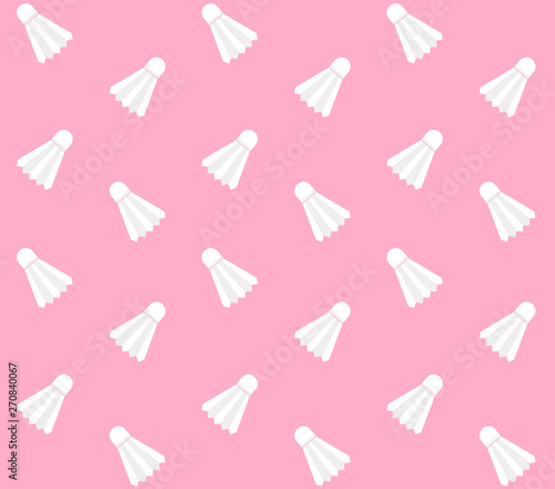Vector seamless pattern of white badminton shuttlecock isolated on pastel pink  background 
