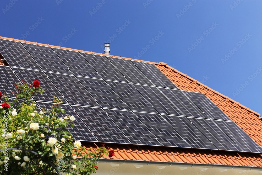 Roof with solar panels (photovoltaics)