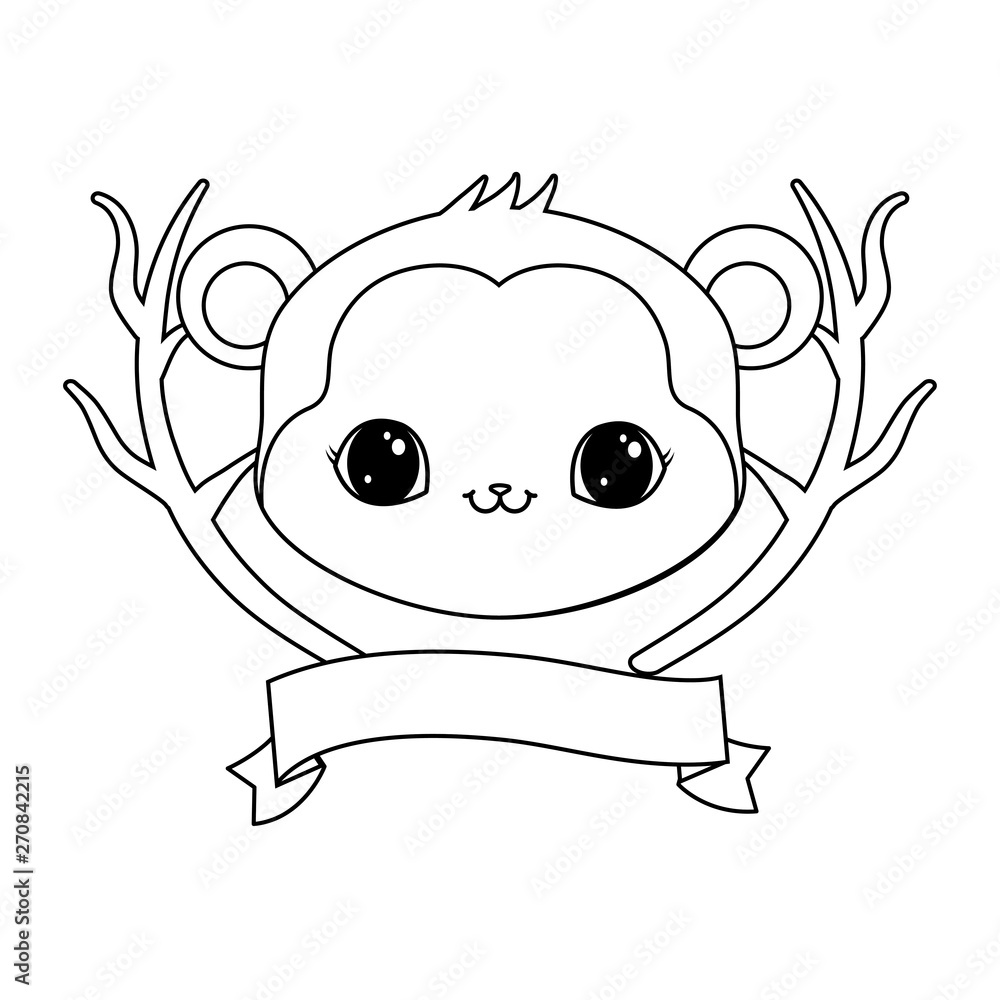 cute monkey with tree branches and ribbon cute monkey with tree branches and ribbon