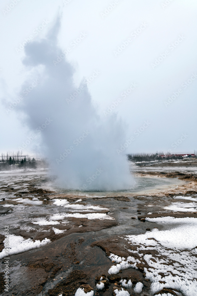 Eruption of Strokkur geyser in Iceland.