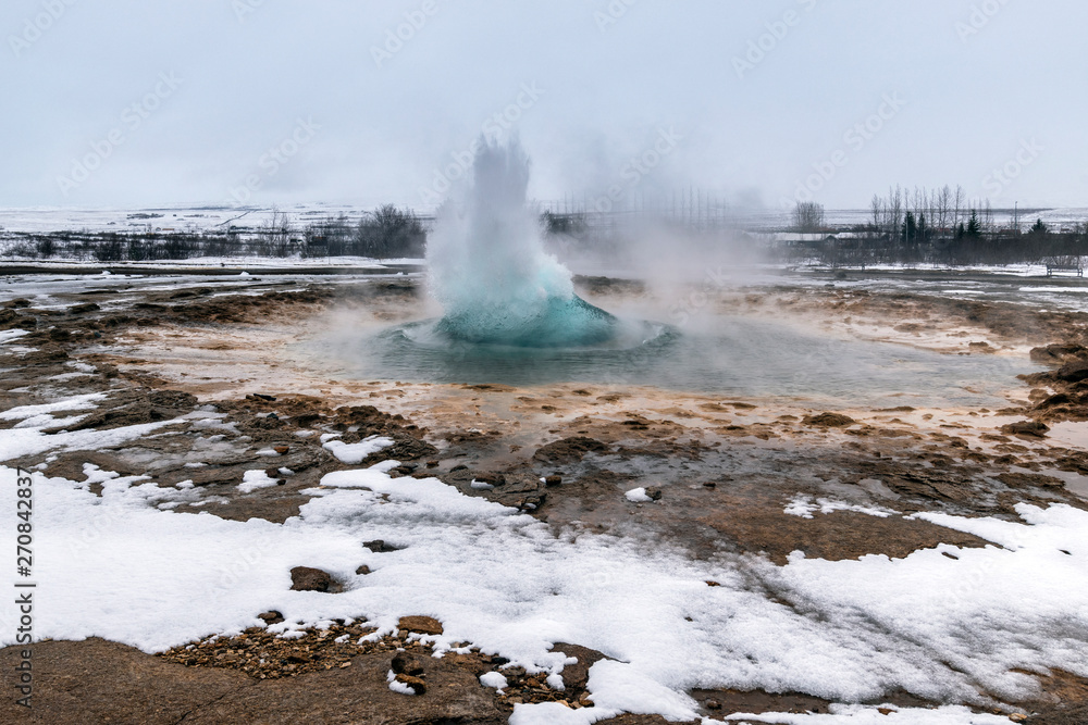 Eruption of Strokkur geyser in Iceland. Eruption of Strokkur geyser in Iceland.