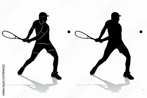 isolated silhouette of a tennis player, vector draw